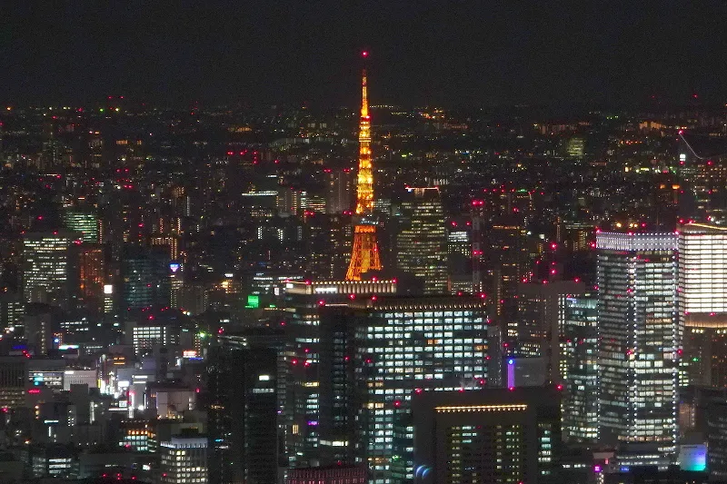 色鮮やかに光る東京タワーのライトアップ