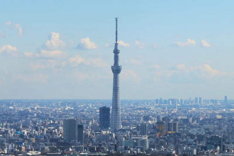 地上から空高くそびえ立つ東京スカイツリー