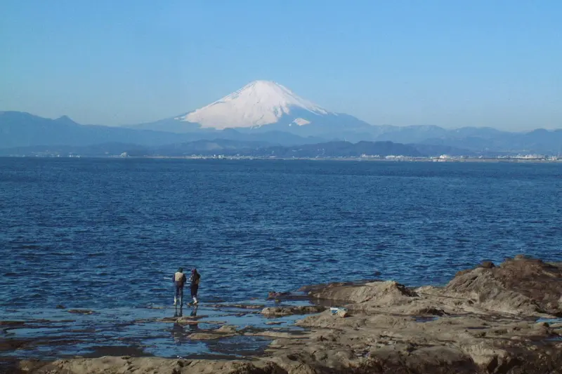 目の前に見える富士山。（雪景色をした１月中旬に撮影）
