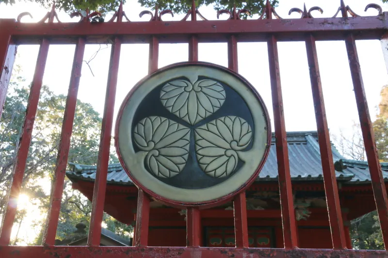 三つ葉葵の御紋が付けられている拝殿前の扉