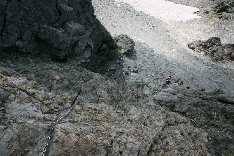 なんとか鎖場を登りきり、下を見ると小さく見える登山者の姿