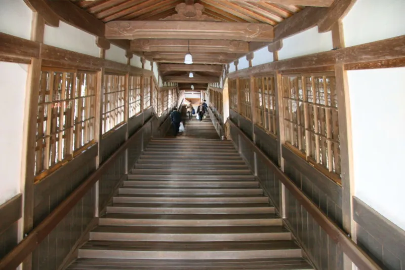 階段廊下はとても長く、木造建築では目にしたことのない距離