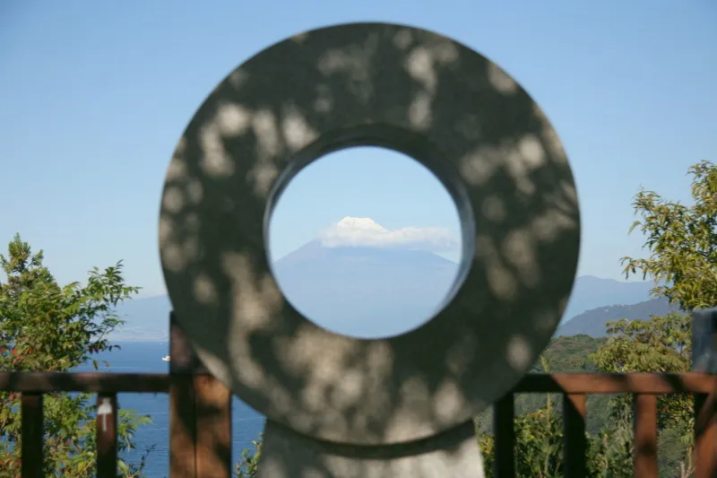 メガネ記念碑は穴からのぞくとその先に見える富士山