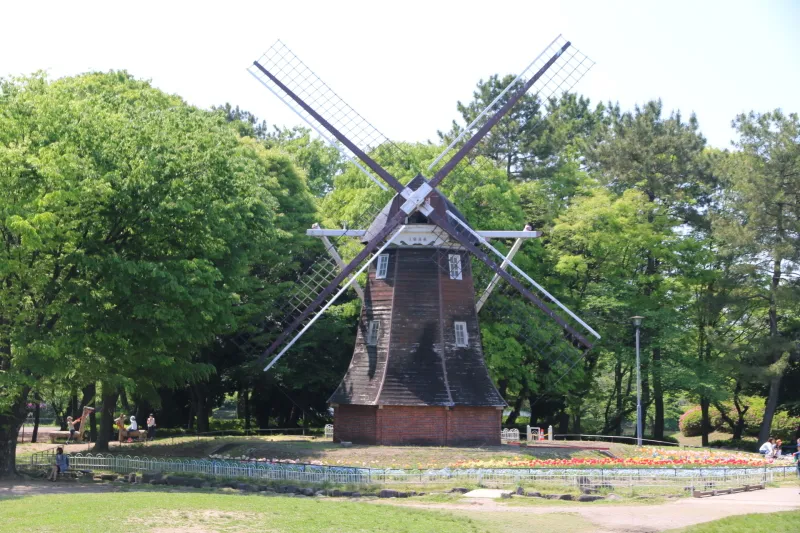公園のシンボルとなっているオランダ風車