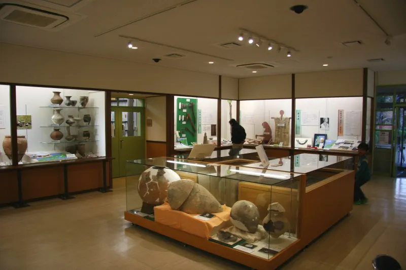 弥生時代の遺跡や出土品を展示する館内の様子