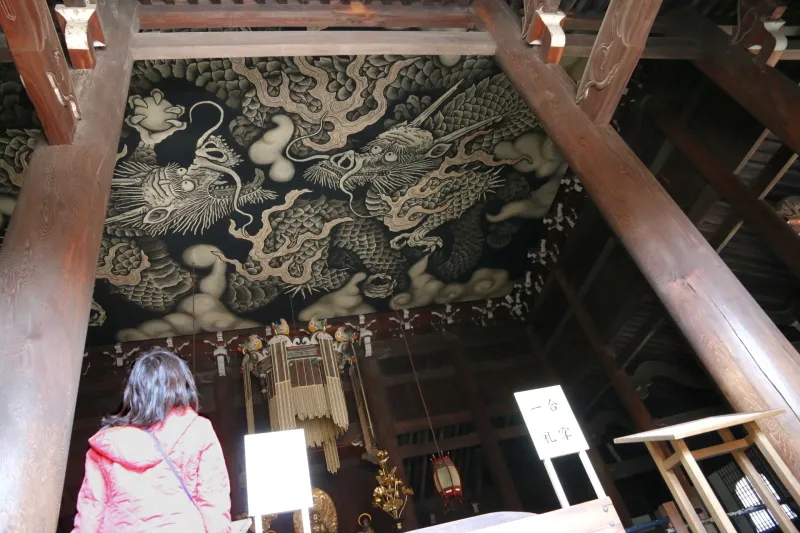 法堂の天井に描かれている小泉淳氏により双龍の絵
