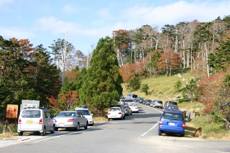 シーズン中は満車になることも多く、道路の路肩に駐車する光景 