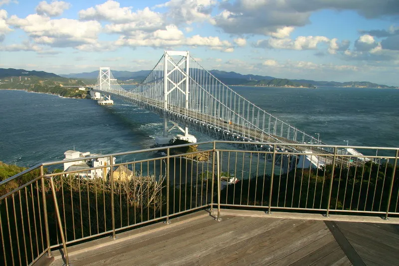 展望台から見える鳴門海峡に架かる大鳴門橋 