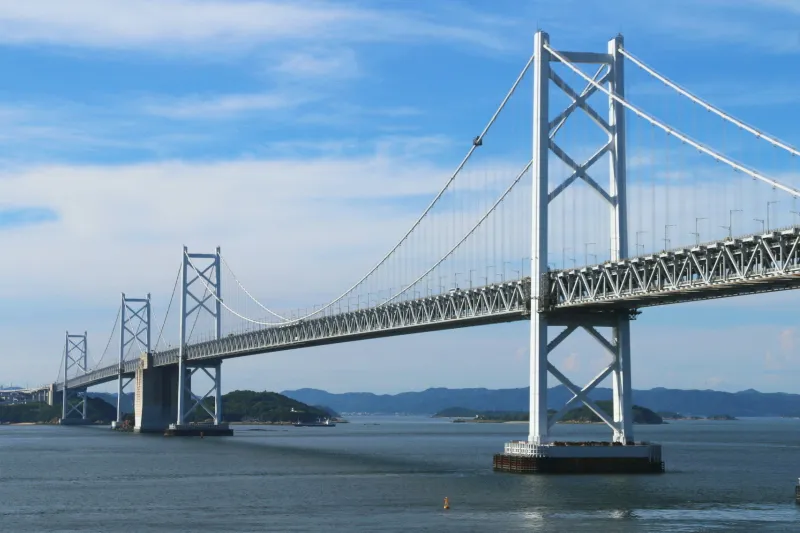 完成時、国内最長の吊り橋だった全長１７２３ｍの南備讃瀬戸大橋 