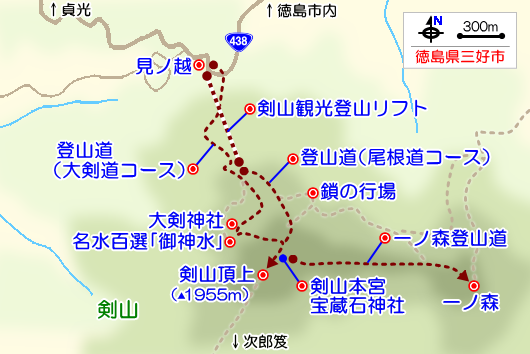 剣山の登山ガイドマップ