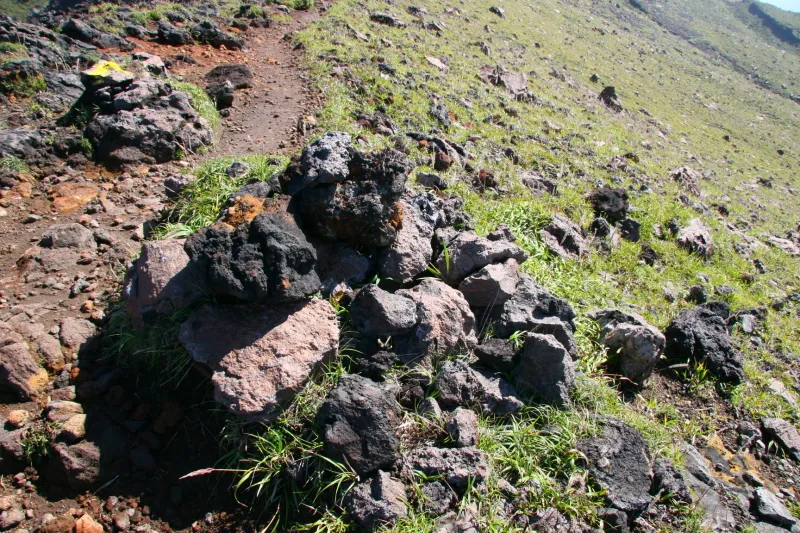 かつての噴火を知ることのできる火山岩が横たわる光景 
