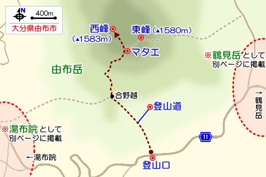 由布岳の登山ガイドマップ